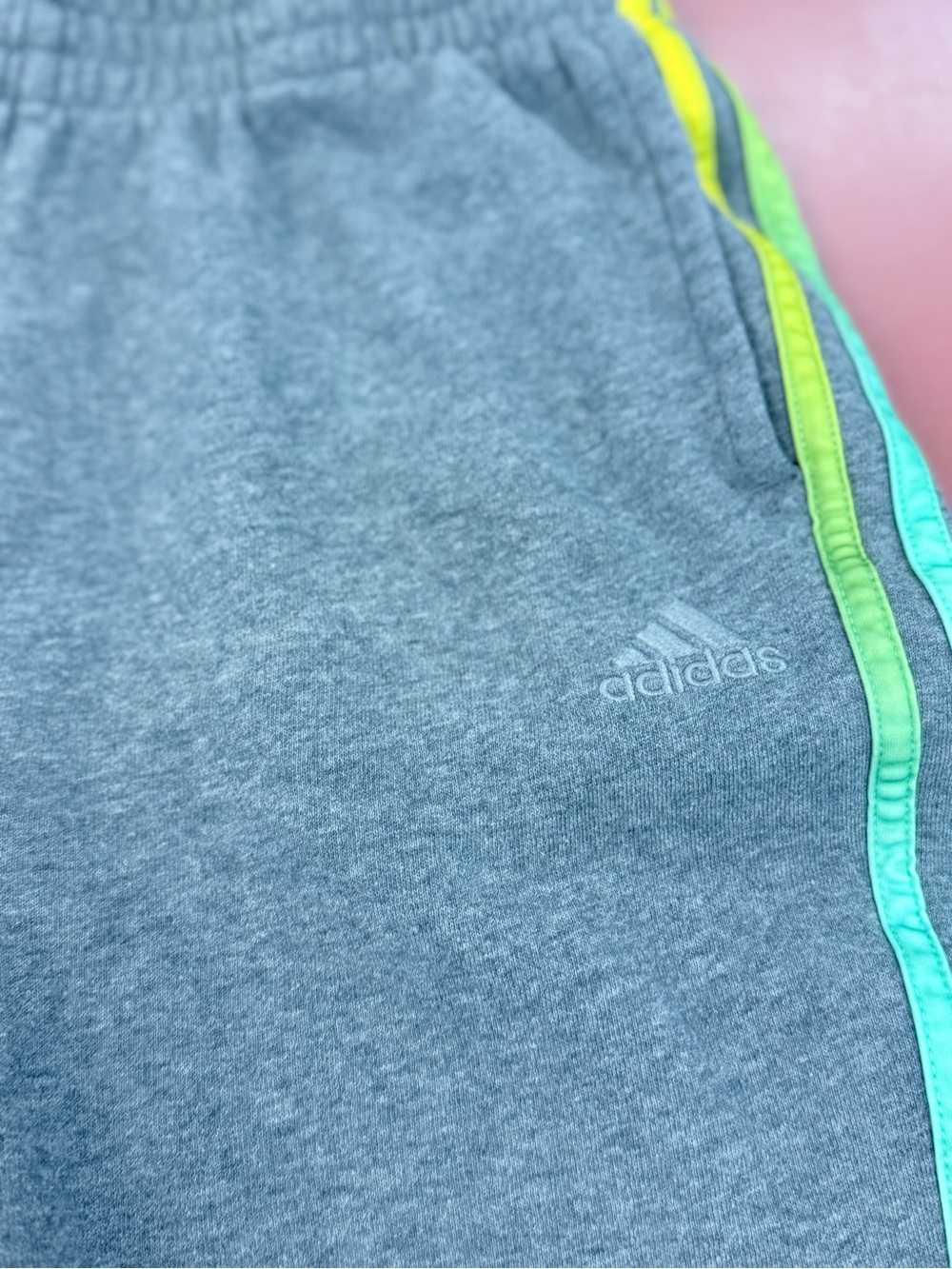 adidas Kids Gray Sweat Shorts with Aqua and Lime Trim size XL